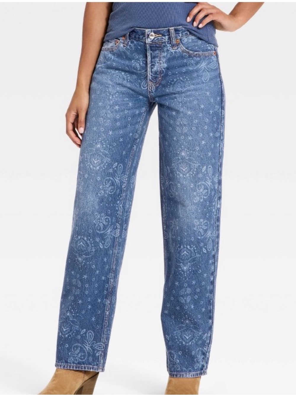 Women’s Blue Printed Boot-Cut Jeans
